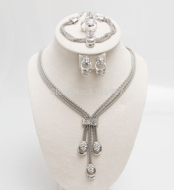 Gold/Silver Plated Beads Collar Necklace Earrings Bracelet Rings Sets