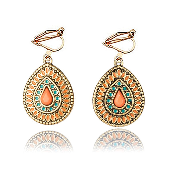 Pendientes bohemios grandes sin perforaciones con gotas de aceite multicolor de resina étnica