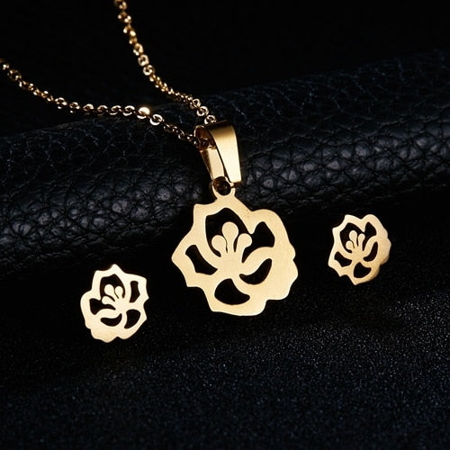 Mom Love Horse Rose Flower Gold Color Stainless Steel Sets