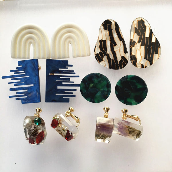 High End Acrylic Resin Acetate Clip  No Piercing Earrings