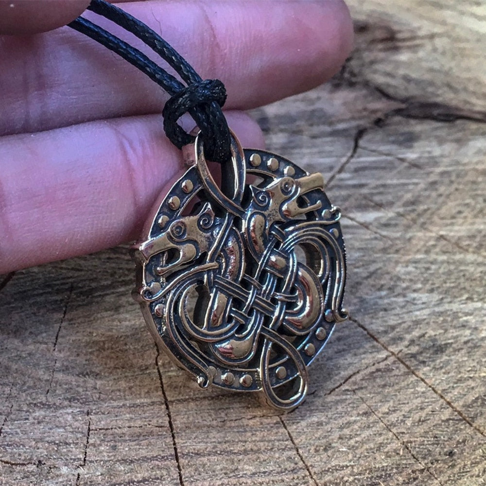 Vintage Bronse Celtics Dragon Viking Pendant Necklace Norse Amulet