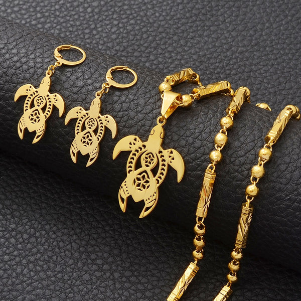 Conjuntos de joyería para fiesta con collares, pendientes y flores de tortuga hawaiana