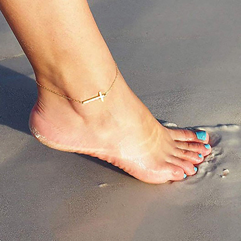 Stainless Steel Chain Simple Cross Anklets For Women