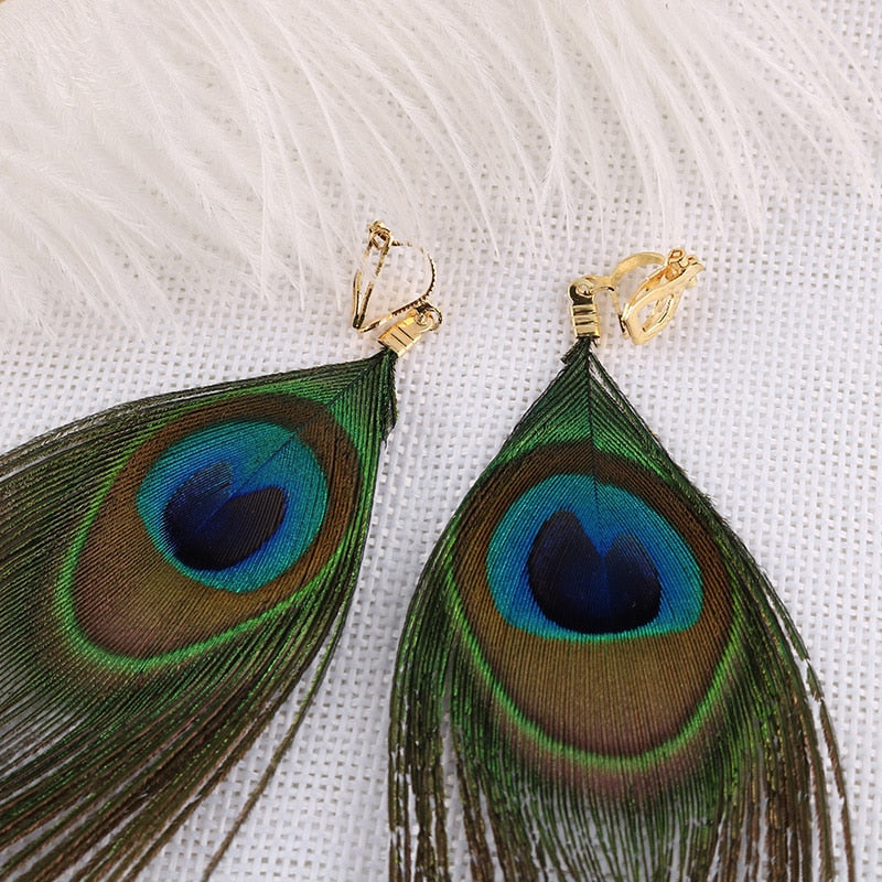 Fashion Lithe Long Real Feather Earrings