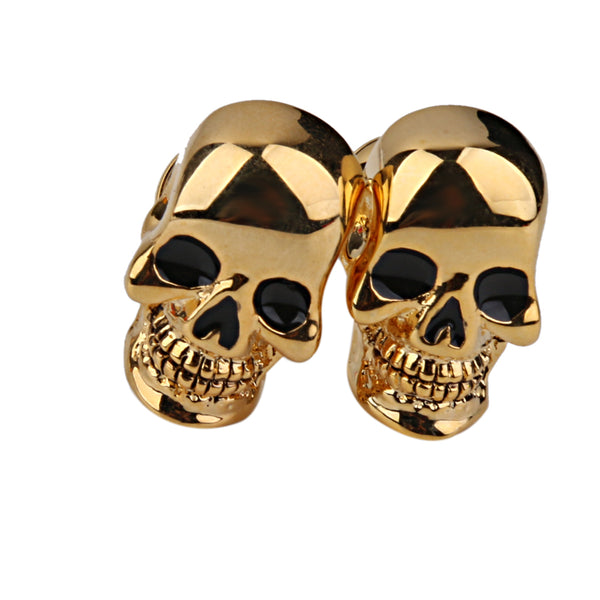 1 par de gemelos de calavera de cobre aterradora en tono dorado