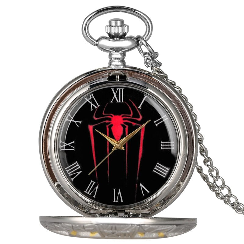Luxury Spider Hollow Design Black Dial Chain Pendant Mens Pocket Watch