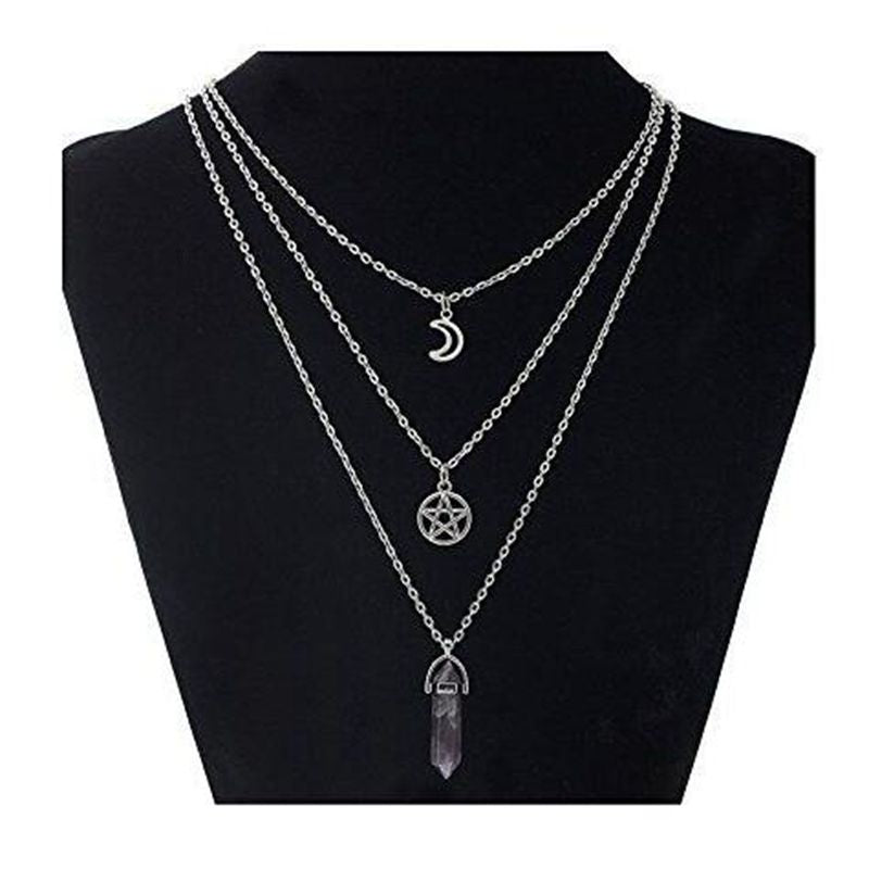 Natural Stone Moon Supernatural Pentagram Choker Pendant