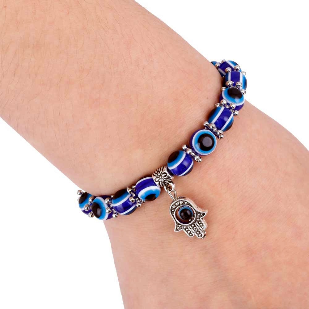 Fashion Silver Color Blue Evil Eye  Fatima Palm Bracelets for Women