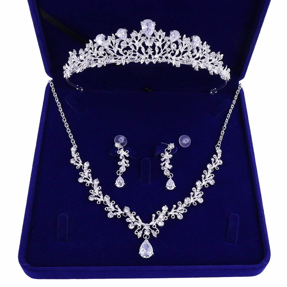 Rhinestone Crown Tiaras Necklace Earrings Set