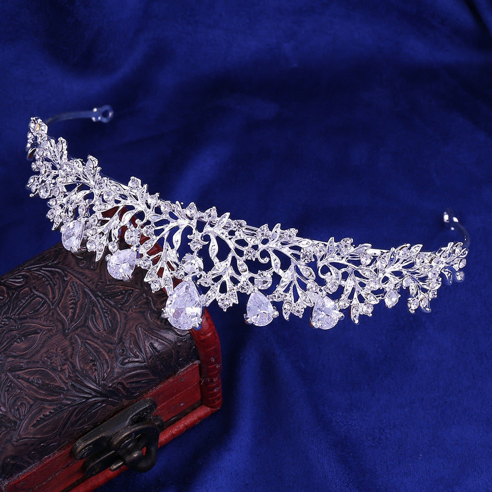 Rhinestone Crown Tiaras Necklace Earrings Set