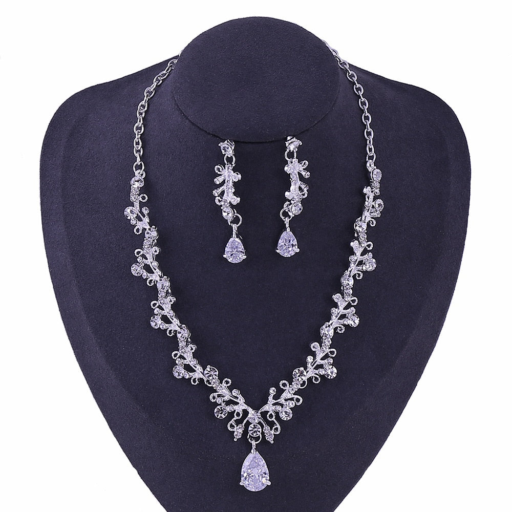 Rhinestone Crown Tiaras Necklace Earrings Set