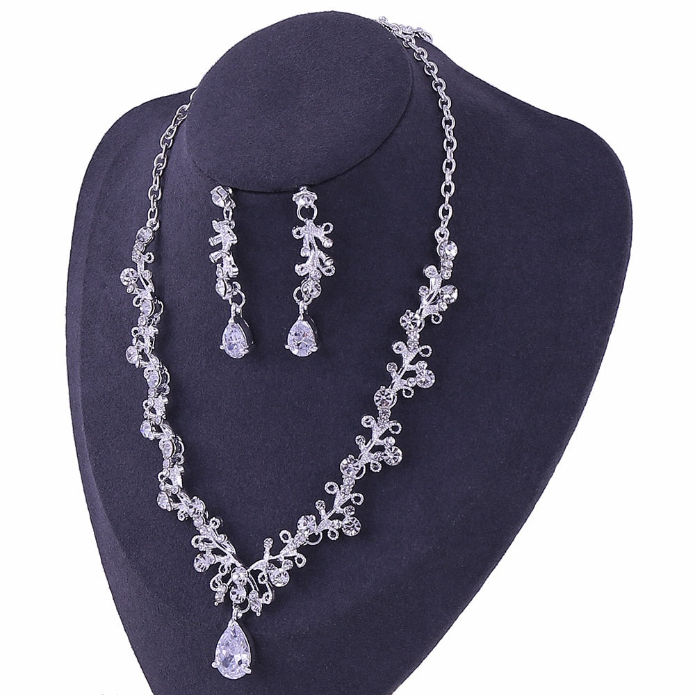 Rhinestone Crown Tiaras Necklace Earrings Set