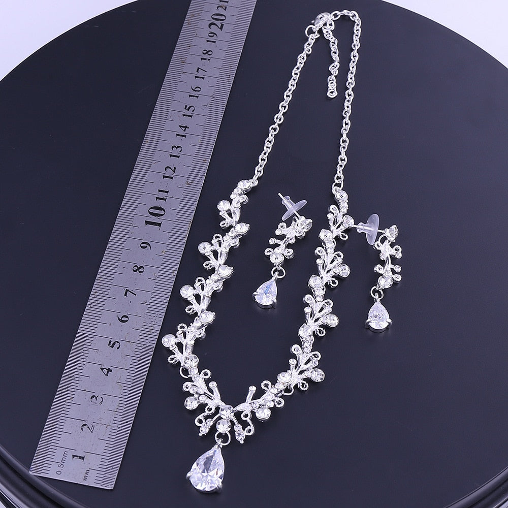 Rhinestone Crown Tiaras Necklace Earrings Set