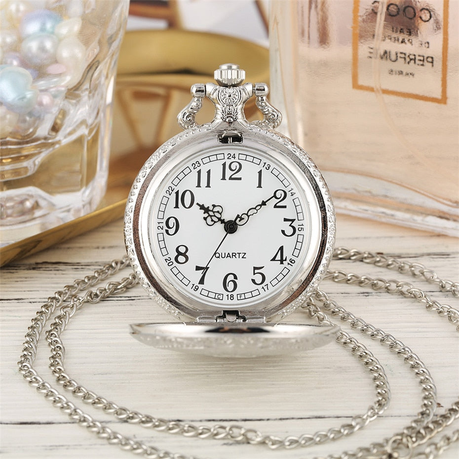Exquisite Retro Fashion Pendant Pocket Watch With Silver Necklace Chain