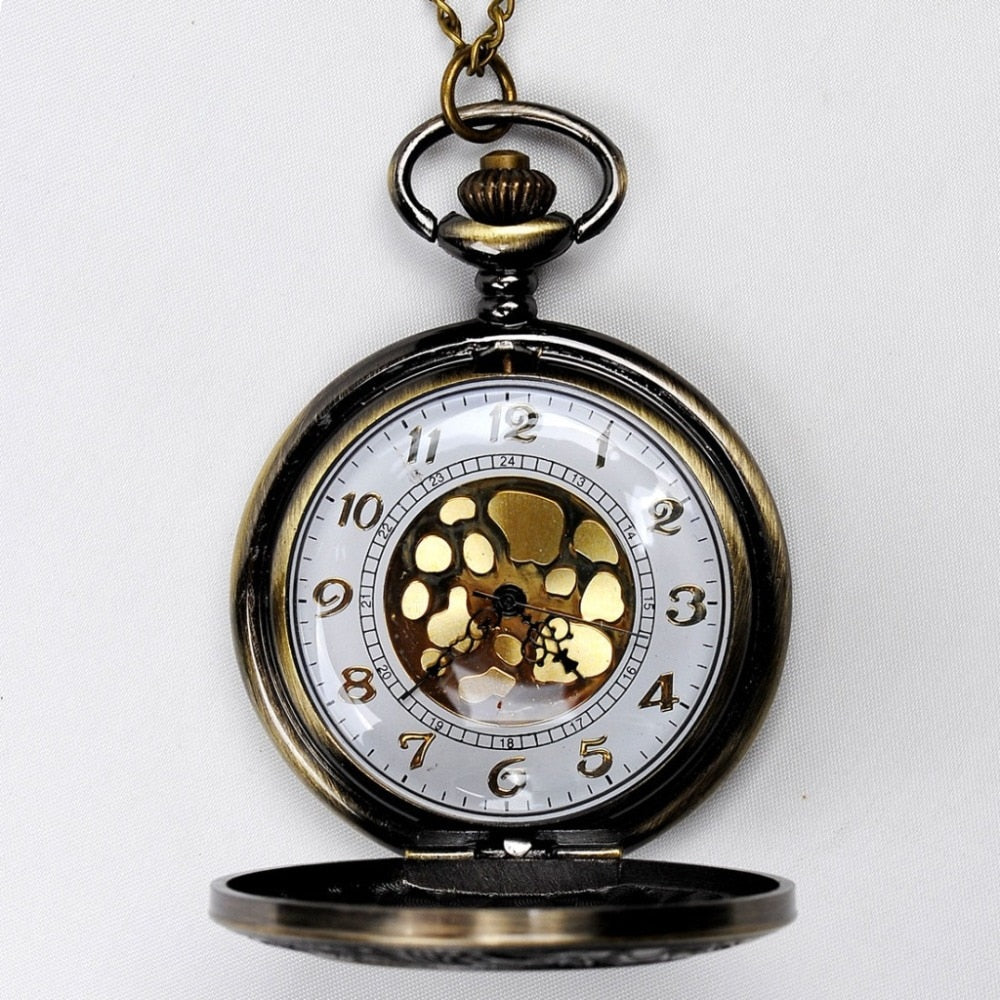 Vintage Bronze Steampunk  Quartz Necklace Pocke Watch