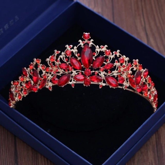 Baroque Gold Color Bridal Rhinestone Crown Jewelry Sets