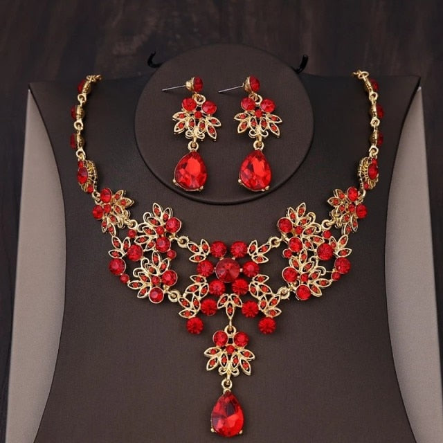 Baroque Gold Color Bridal Rhinestone Crown Jewelry Sets