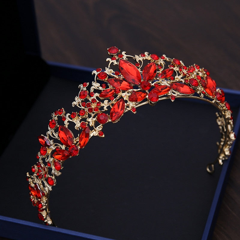 Baroque Gold Color Bridal Rhinestone Crown Jewelry Sets