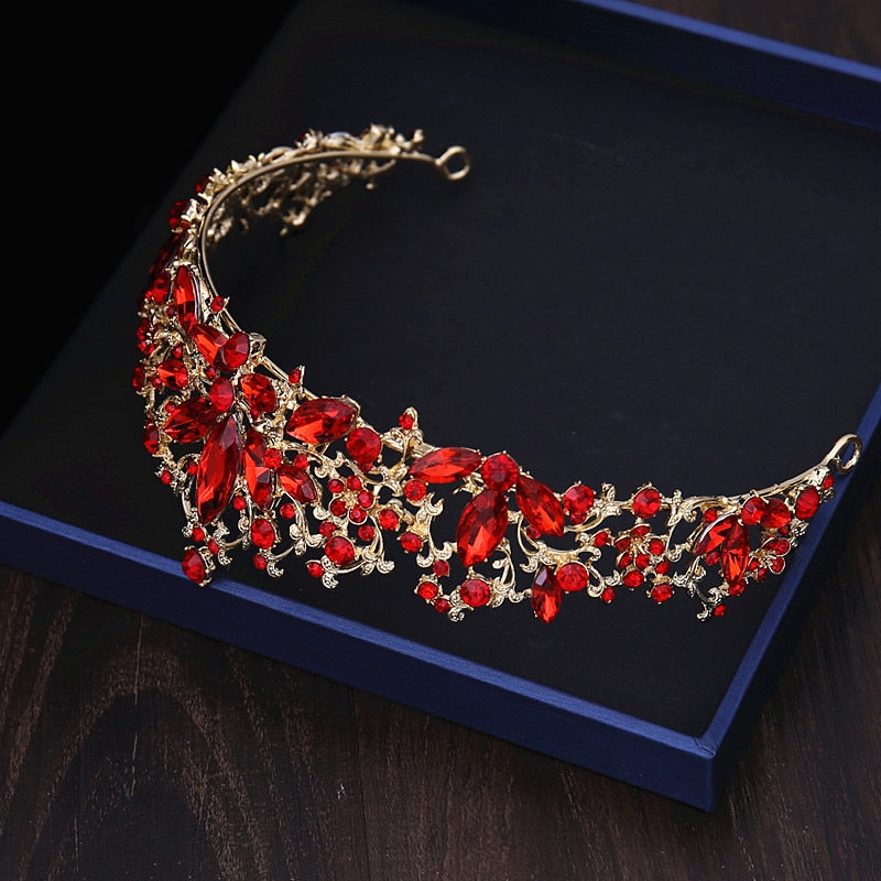 Baroque Gold Color Bridal Rhinestone Crown Jewelry Sets