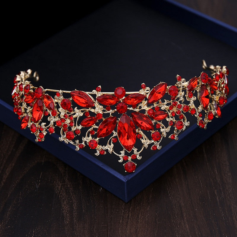 Baroque Gold Color Bridal Rhinestone Crown Jewelry Sets