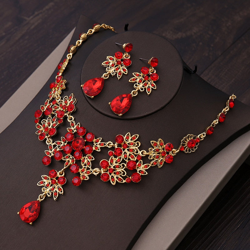 Baroque Gold Color Bridal Rhinestone Crown Jewelry Sets
