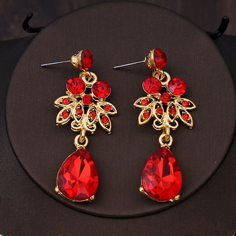 Baroque Gold Color Bridal Rhinestone Crown Jewelry Sets
