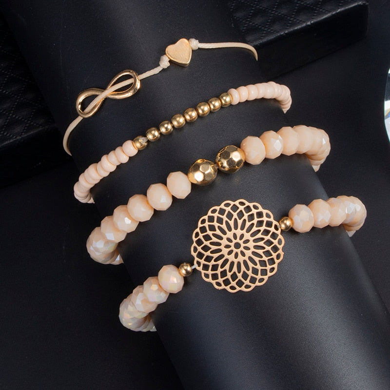 Heart Orange Beadeds Bracelet Set for Women