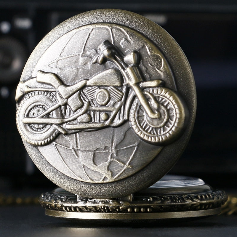 Antique Bronze Motorcycle Motorbike MOTO Pocket Watch