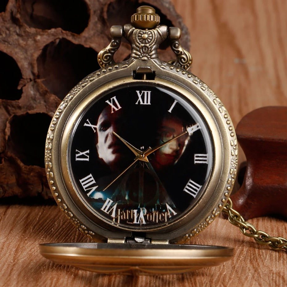 Retro Bronze Triangle The Deathly Hallows Lord Analog Quartz Pocket Watch