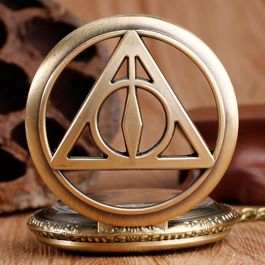 Retro Bronze Triangle The Deathly Hallows Lord Analog Quartz Pocket Watch