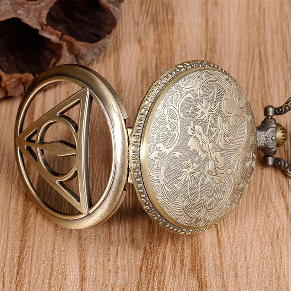 Retro Bronze Triangle The Deathly Hallows Lord Analog Quartz Pocket Watch