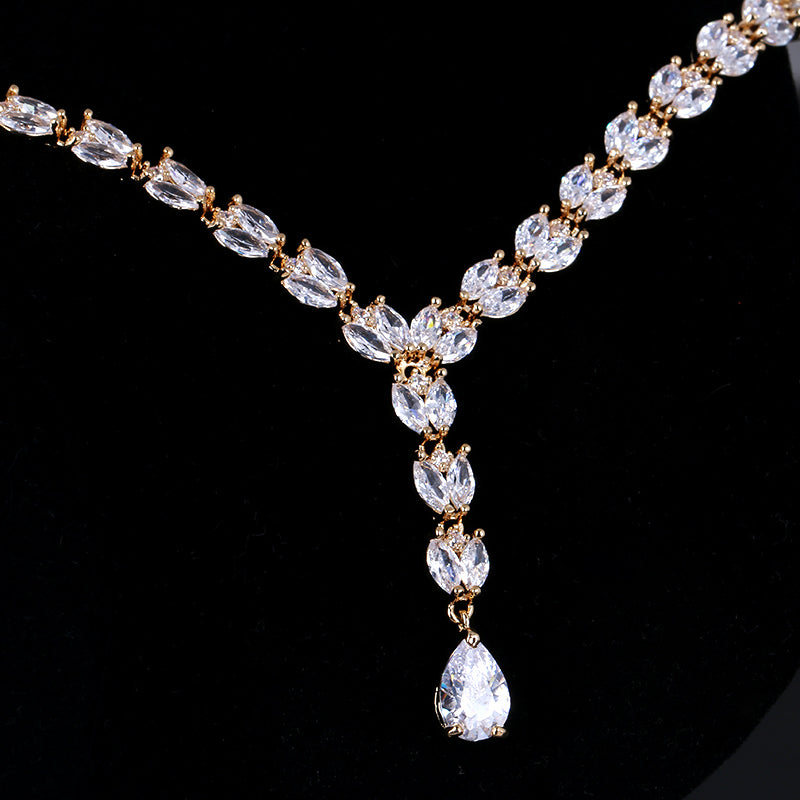 Long Drop Cubic Zirconia CZ Crystal Necklace and Earring Wedding Jewelry Sets