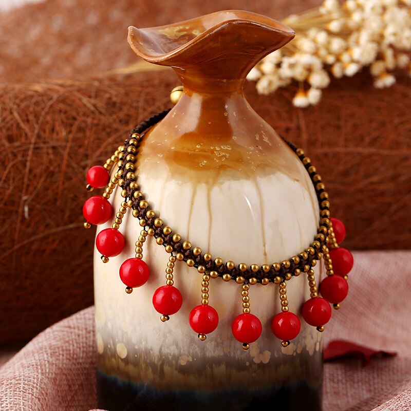 Vintage Tassel Red Beads Anklets