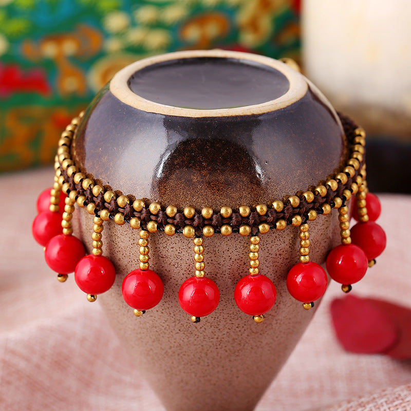 Vintage Tassel Red Beads Anklets