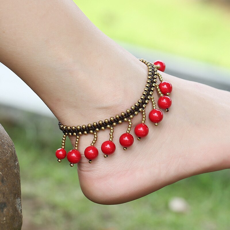 Vintage Tassel Red Beads Anklets