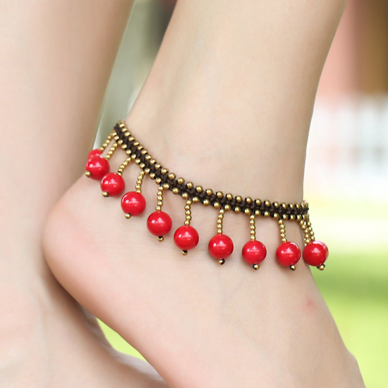 Vintage Tassel Red Beads Anklets