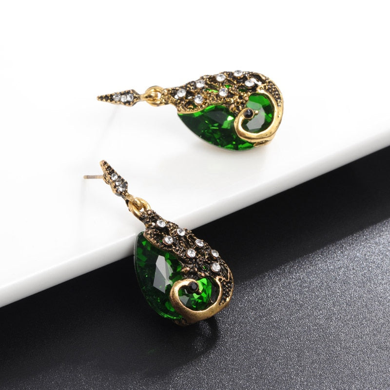 Vintage Waterdrop Rhinestone Pendant Necklace Earrings Crystal Jewelry Set