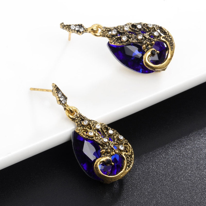 Vintage Waterdrop Rhinestone Pendant Necklace Earrings Crystal Jewelry Set