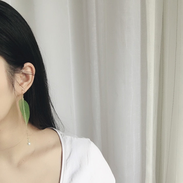 New Hot Embellishment Simple Retro Leaves Green Leaves Earrings,