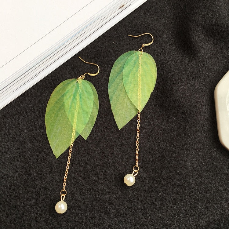 New Hot Embellishment Simple Retro Leaves Green Leaves Earrings,
