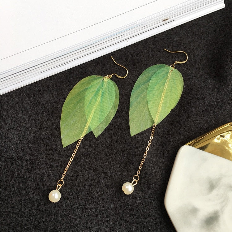 New Hot Embellishment Simple Retro Leaves Green Leaves Earrings,