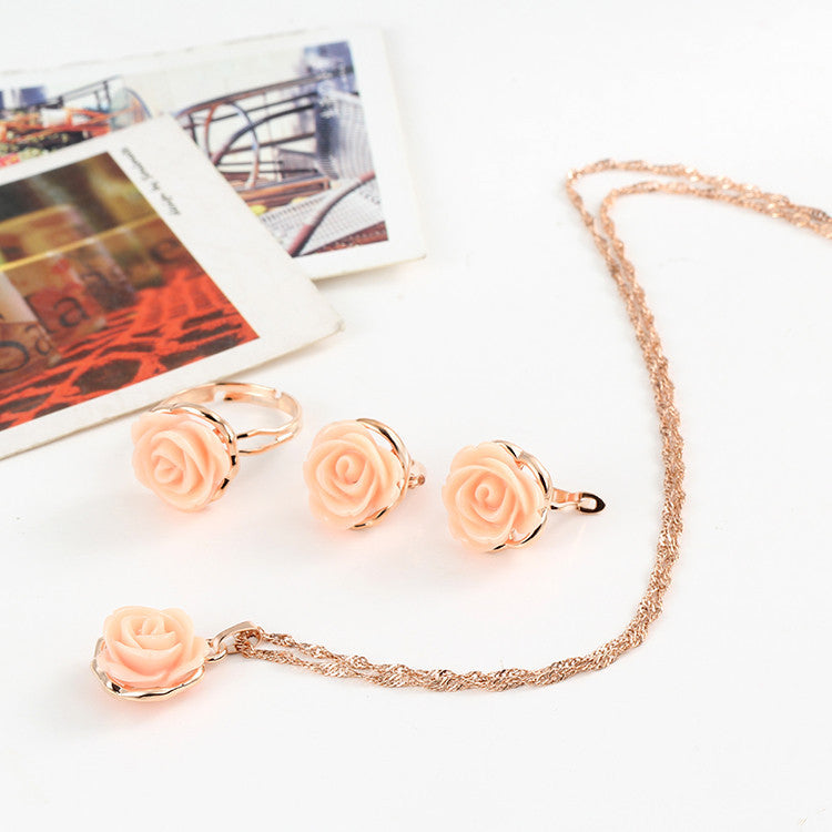 Romantic Pink Flower Decoration Jewelry Set