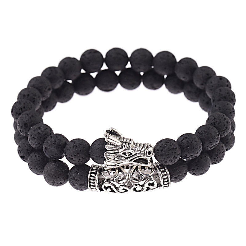 Natural Stone Beads Men's Dragon Bracelet Set