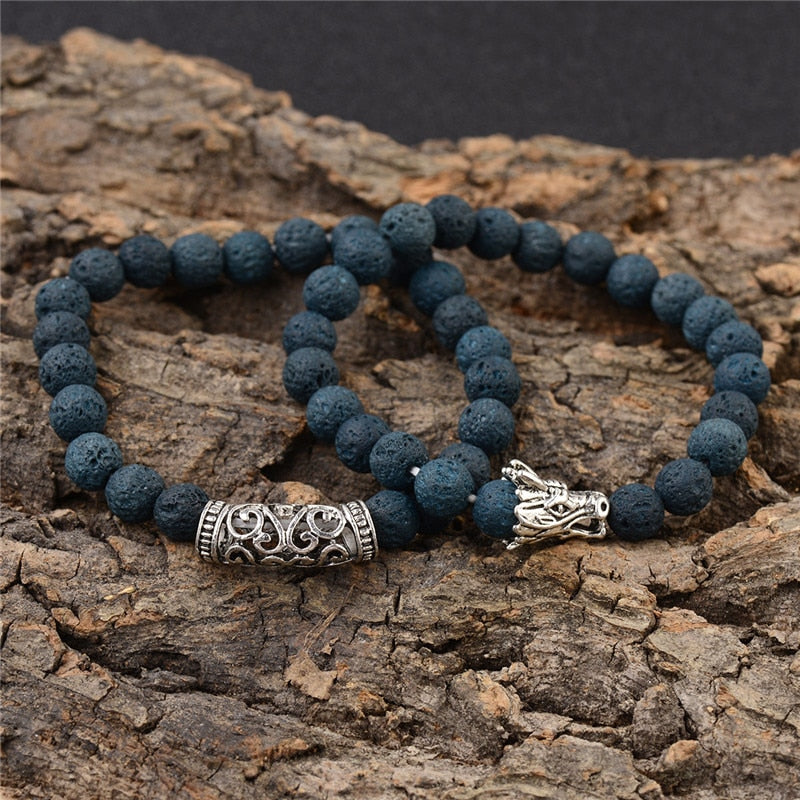Natural Stone Beads Men's Dragon Bracelet Set