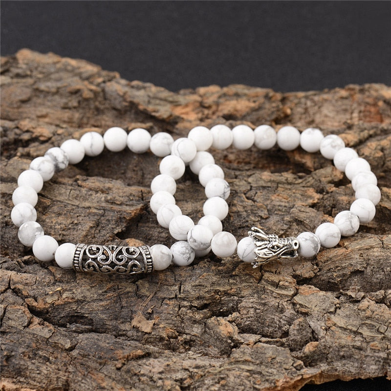 Natural Stone Beads Men's Dragon Bracelet Set