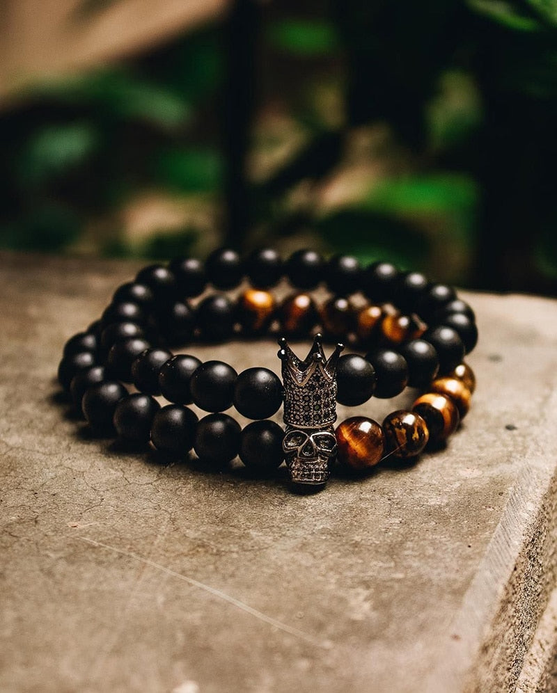 Stone Beads Bracelet Men Accessories Crown Braclets