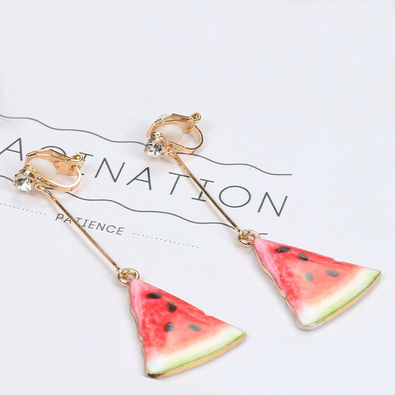 Trendy Fruit Watermelon Strawberry Kiwi Clip Earrings