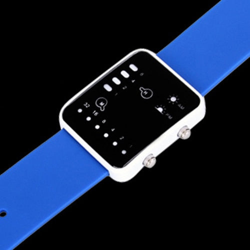 Binary Number Blue LED Wristwatches Silicone Band Quartz Wrist Watch