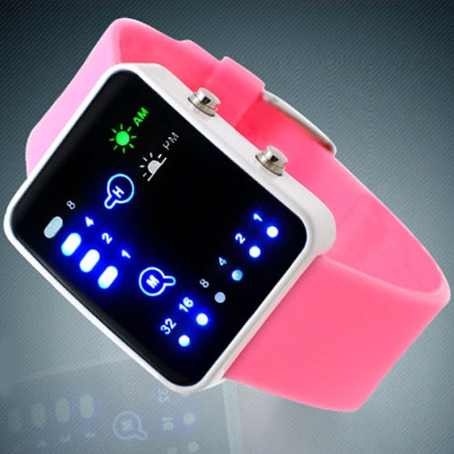 Binary Number Blue LED Wristwatches Silicone Band Quartz Wrist Watch