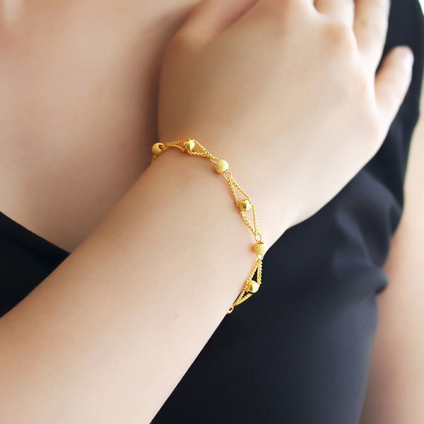 Pulsera de oro de 18 quilates con cuentas de bolas GP, pulsera de oro de moda